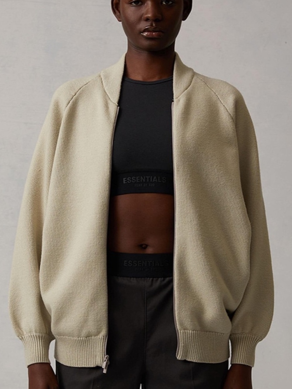 Fear of God Essentials Women’s Zip Up Knit Jacket Wheat Oversized M NWOT